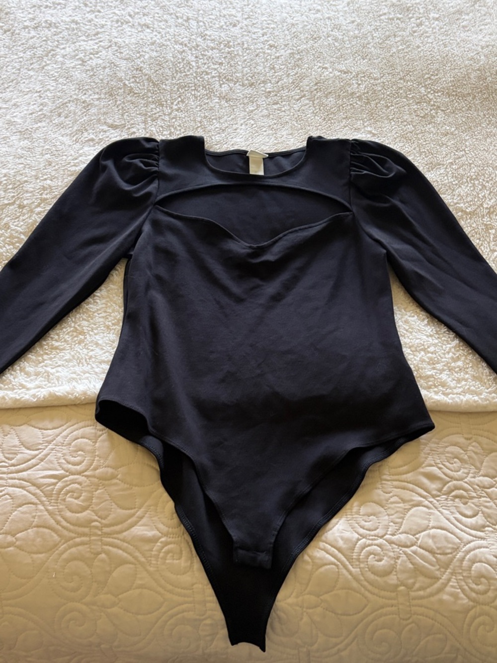NWOT H&M Black Long-Sleeve One-Piece Bodysuit- Sz Large